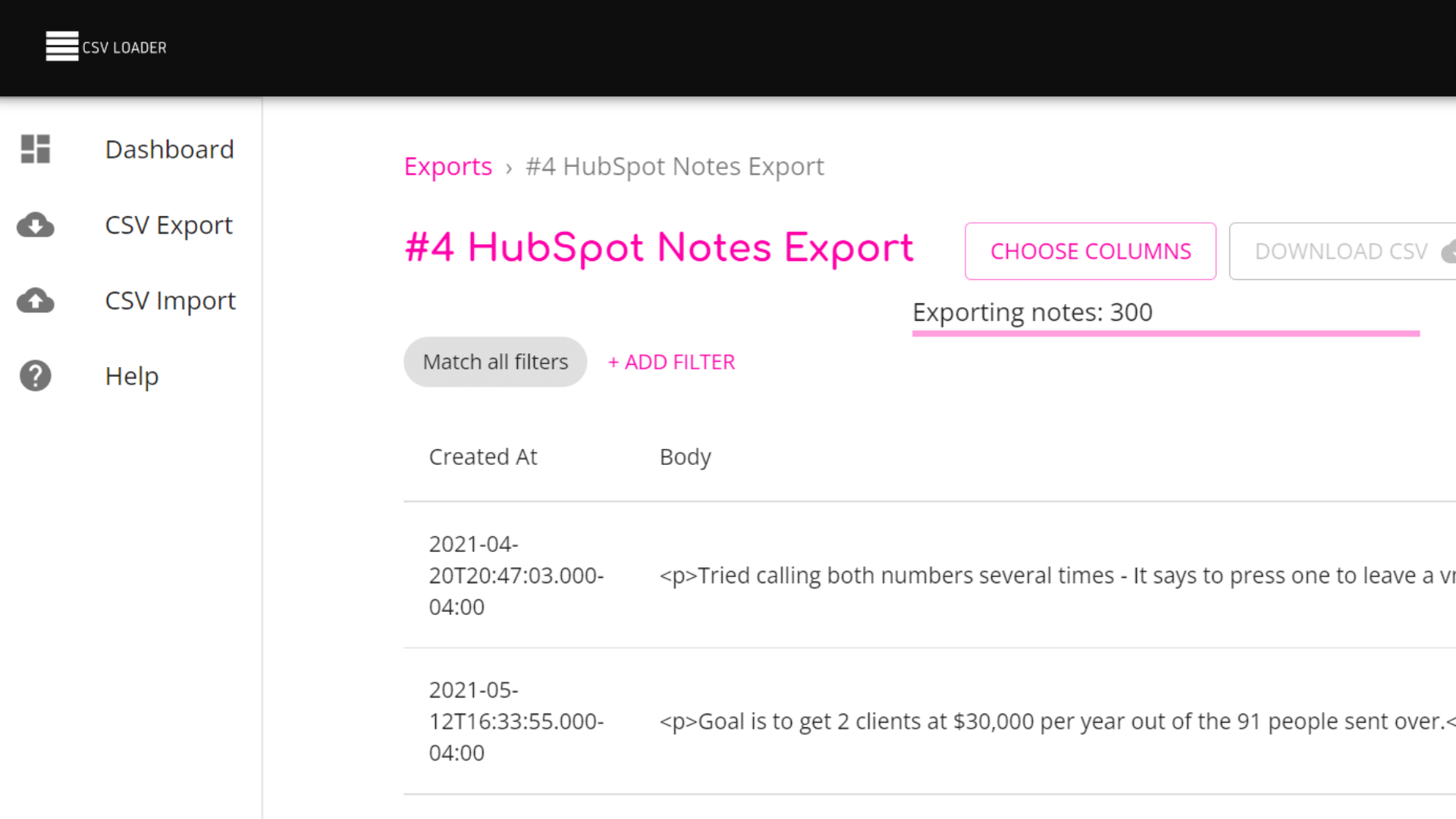 export notes from hubspot csv loader